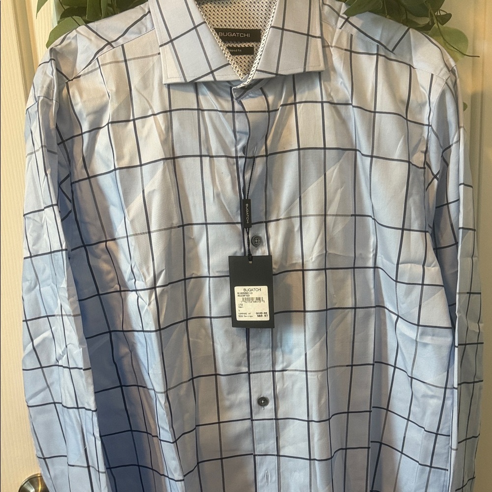 Bugatchi Blue Checkered Dress Shirt - Picture 4 of 7